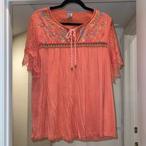 Embroidered Peachy Pink Floral Topb